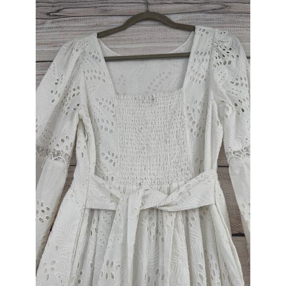 Kobi Halperin Eyelet Crochet Embroidered Midi Dress Womens Small White Tie Back - Picture 4 of 14